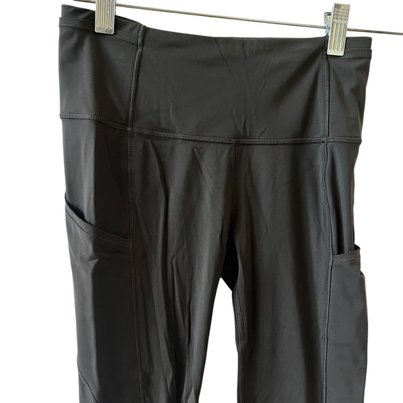 LULULEMON POWER THRU HI RISE TIGHT LEGGING 4 GRAY DROP IN POCKETS RAW LEG HEM - Picture 2 of 12